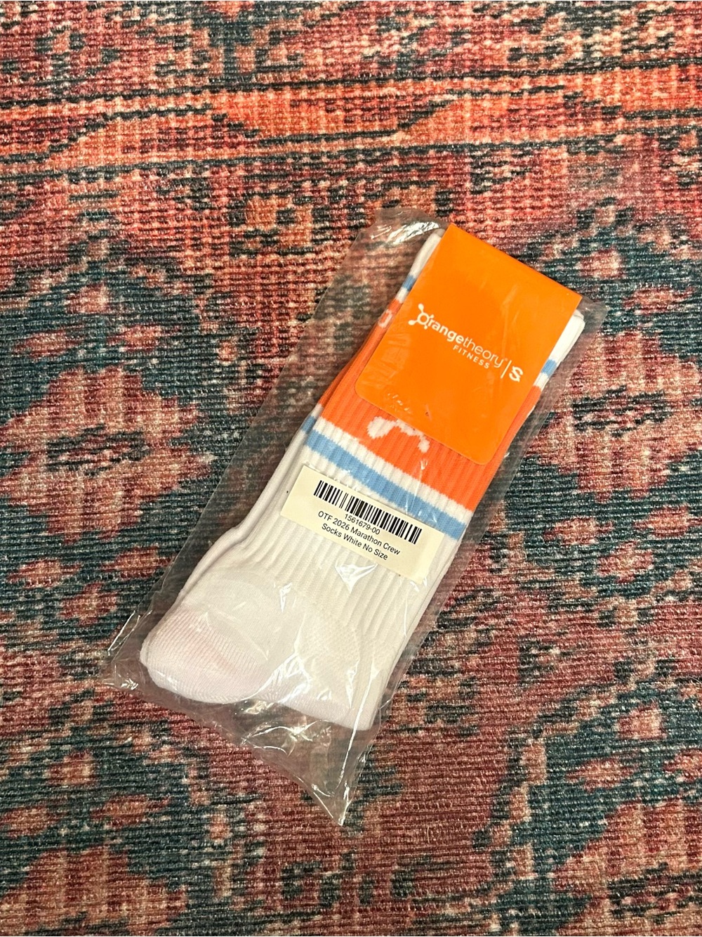NWT Orangetheory 2026 Marathon Month White Orange Blue Stripe Crew Socks